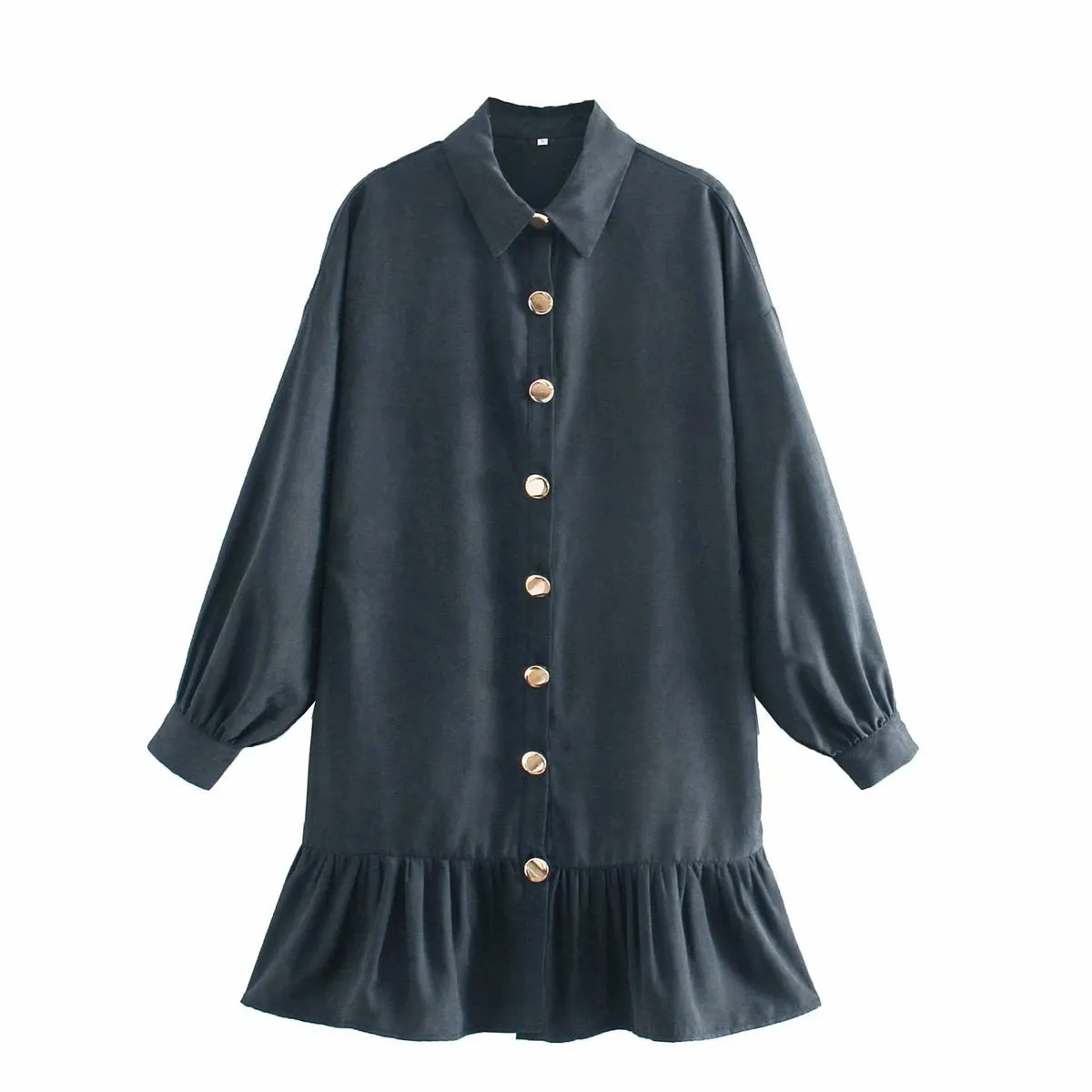 Ruffled Single-breasted Pile Collar Bubble Sleeve Mini Dresses