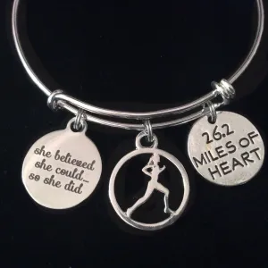 Runner 26.2 She Believed Silver Expandable Charm Bracelet Adjustable Wire Bangle Gift Trendy