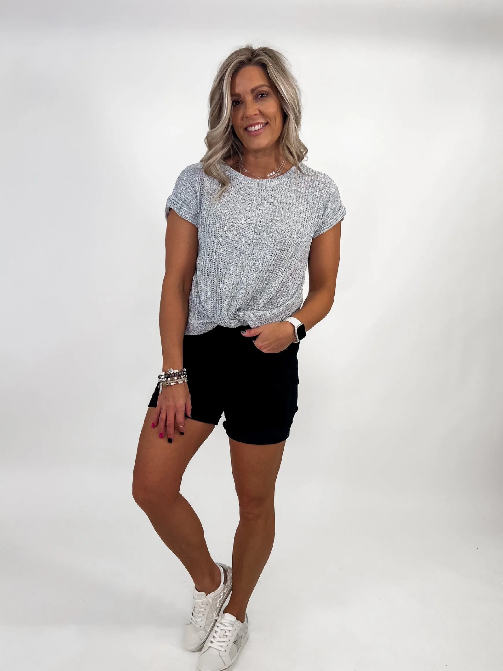 Sable High Rise Tummy Control Cuffed Shorts, Black