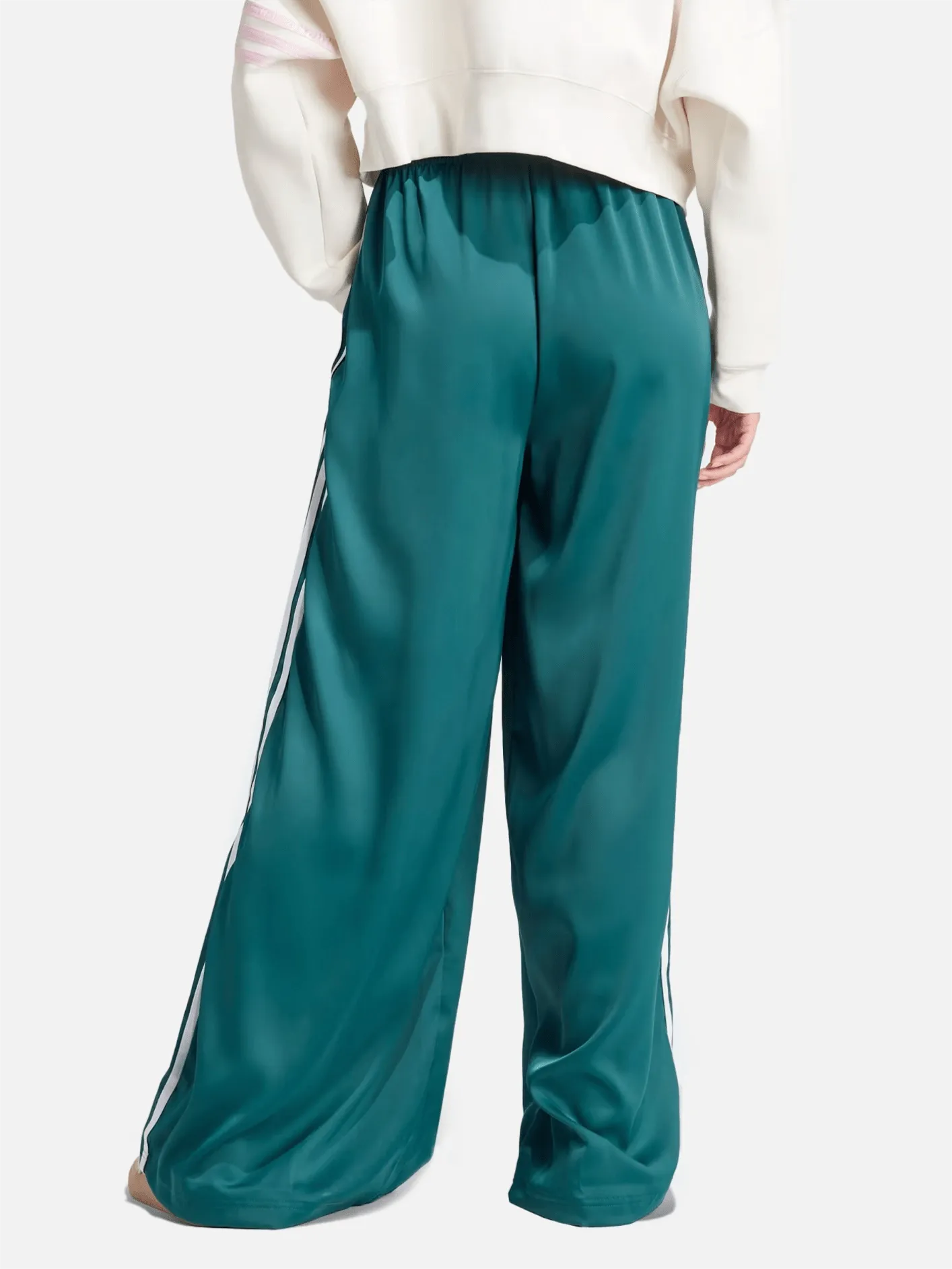 Satin Wide Leg Track Pants - Green
