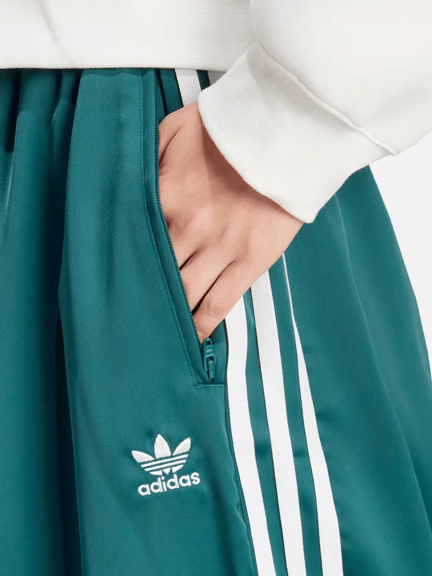 Satin Wide Leg Track Pants - Green