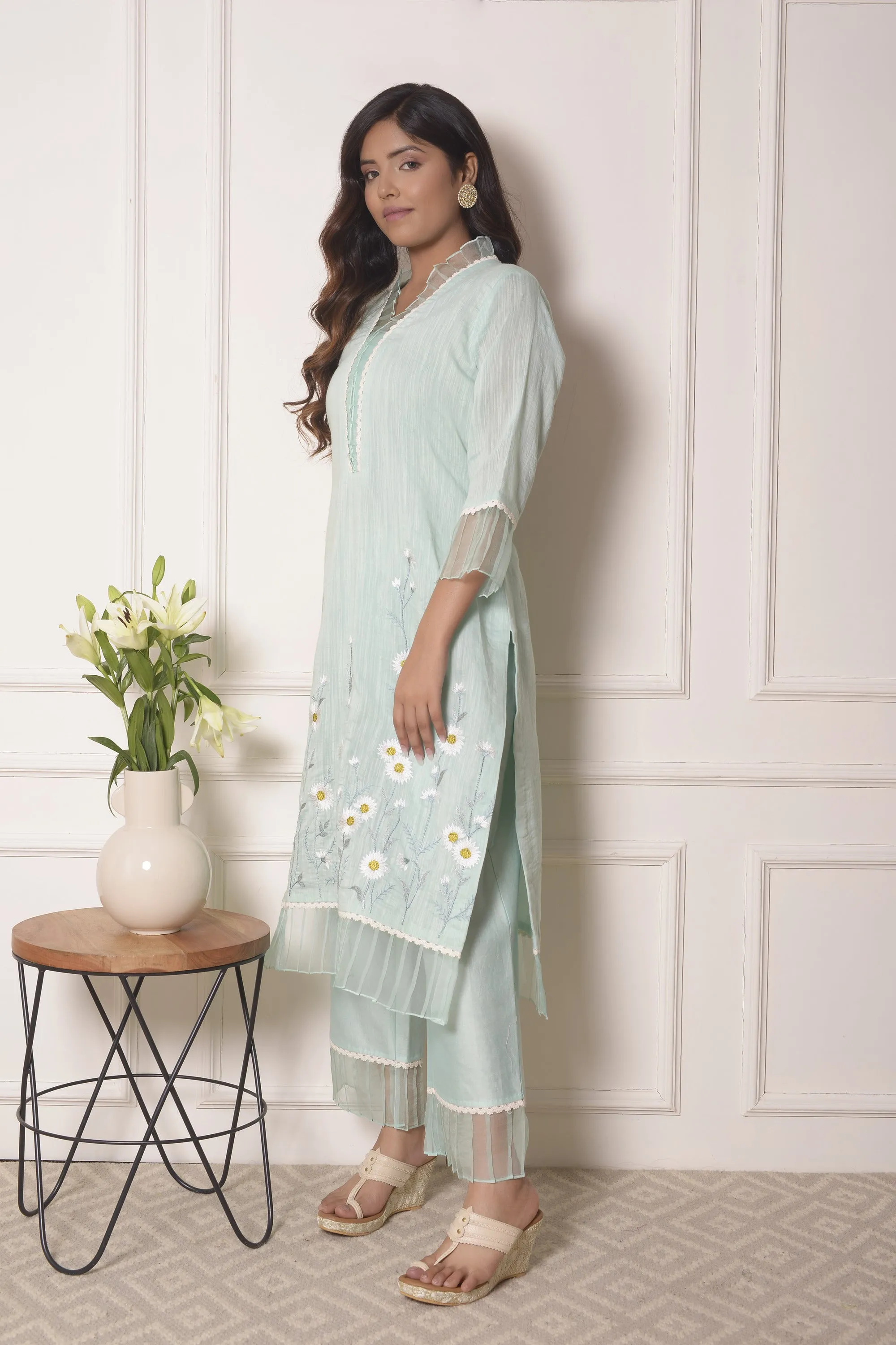 SEA BLUE SUNFLOWER DESIGN KURTA SET