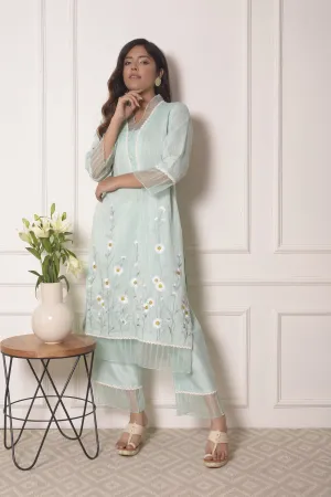 SEA BLUE SUNFLOWER DESIGN KURTA SET