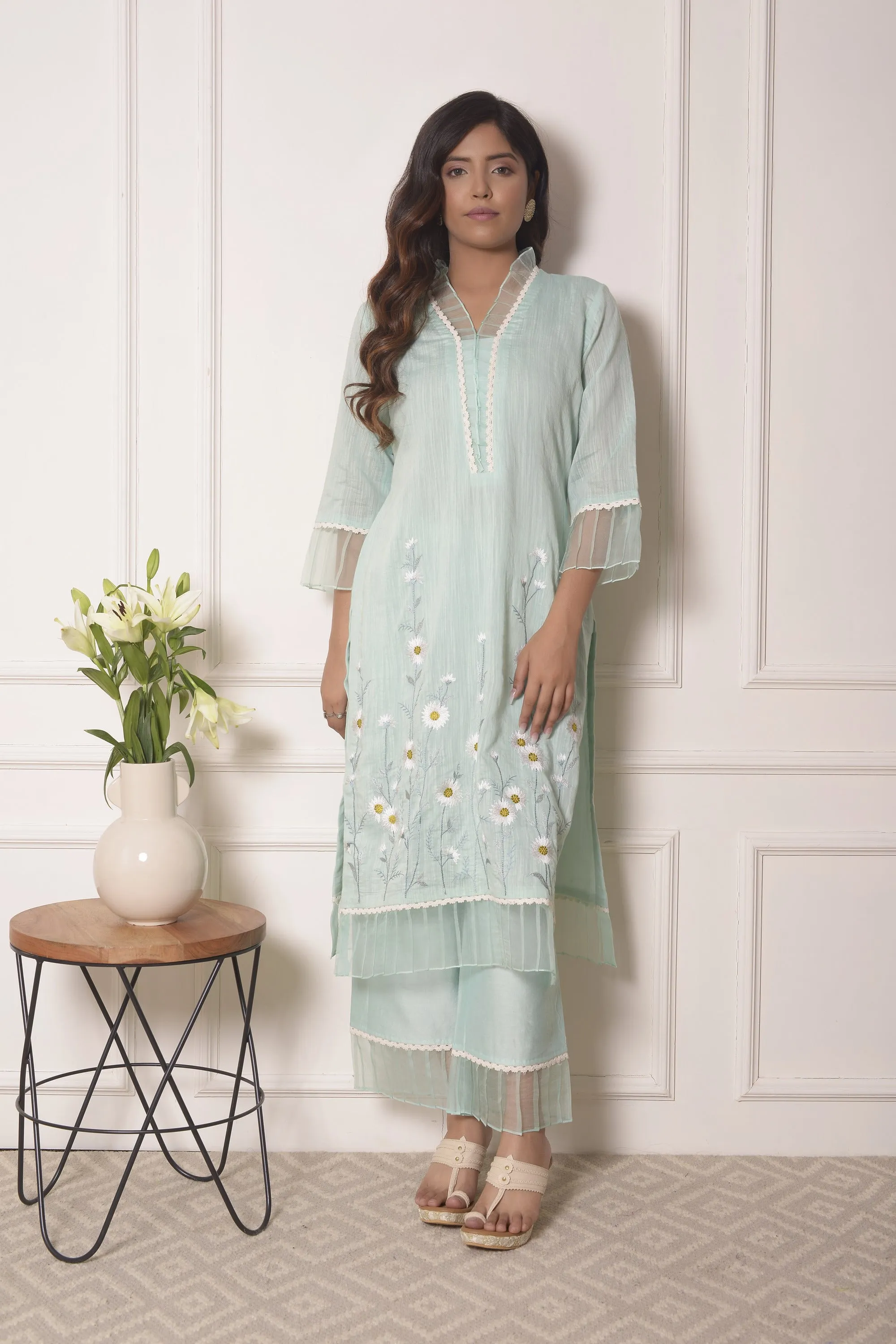 SEA BLUE SUNFLOWER DESIGN KURTA SET