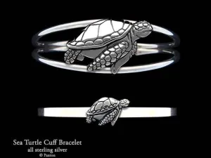 Sea Turtle Cuff Bracelet Sterling Silver