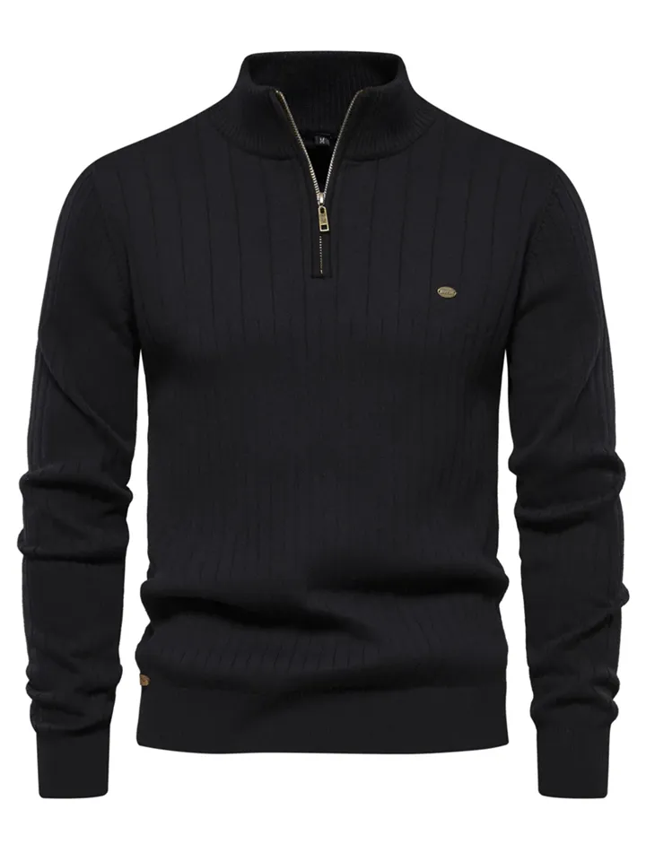 Semi-high Collar Pullover Zipper Knitted Sweaters