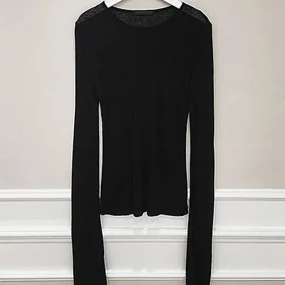 Sexy Thin Knit Sweater for Women Long Sleeve T-Shirt Slim Minimalist Stretchy Blouse Pullover Top