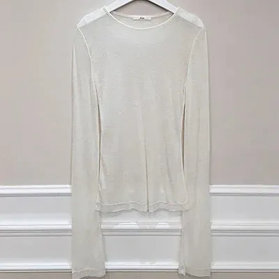 Sexy Thin Knit Sweater for Women Long Sleeve T-Shirt Slim Minimalist Stretchy Blouse Pullover Top