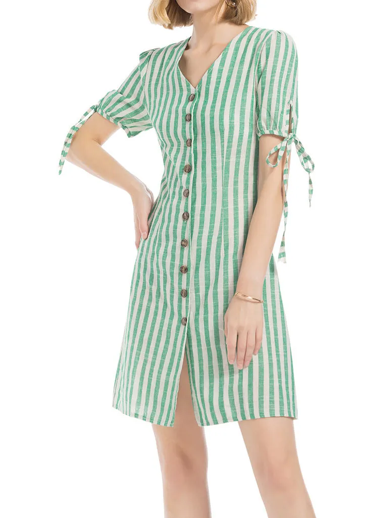 Sexy V-neck Striped Short-sleeved Dress