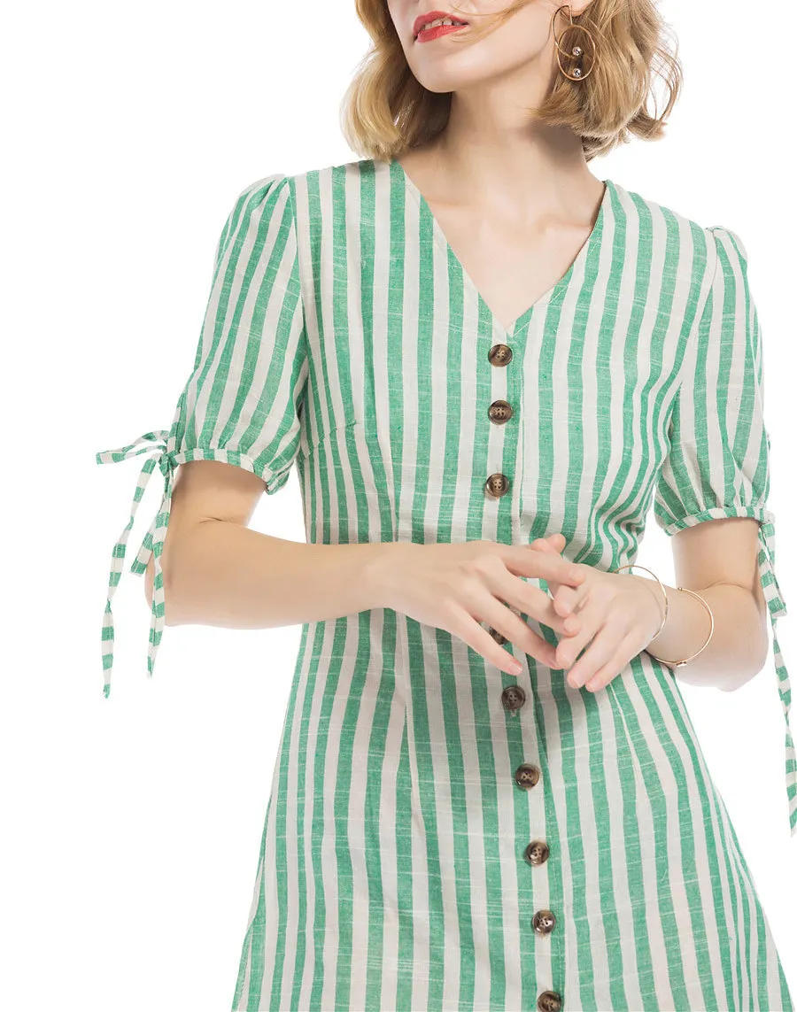 Sexy V-neck Striped Short-sleeved Dress