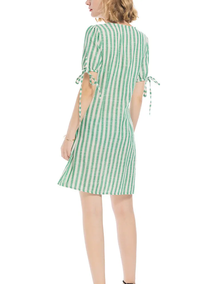 Sexy V-neck Striped Short-sleeved Dress