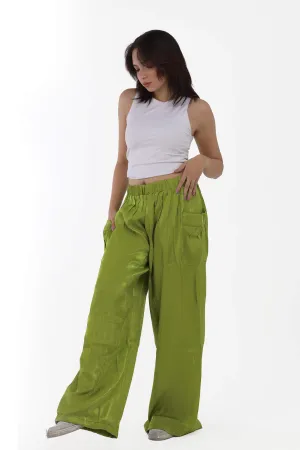 Shamar Green Satin Wide-Leg Pants