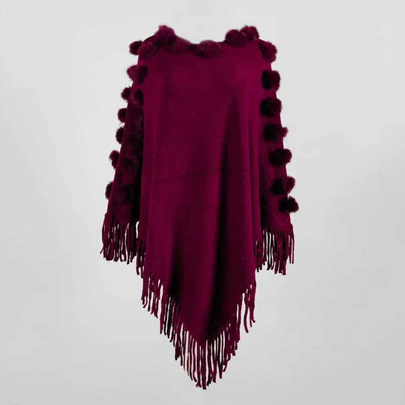 Shawl Hair Ball Round Neck Pullover Solid Color Sweater