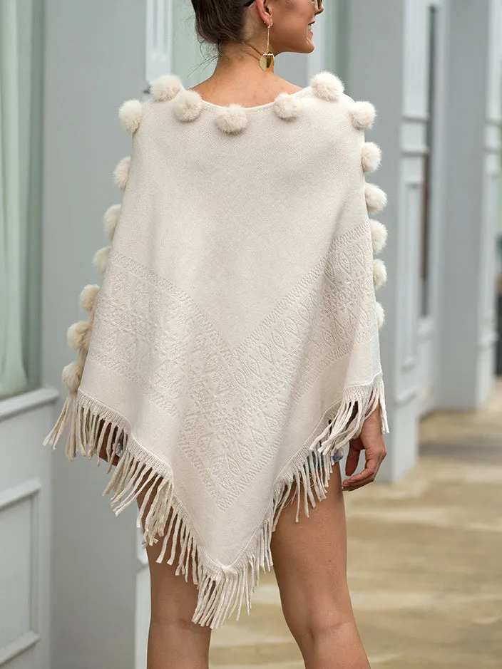 Shawl Hair Ball Round Neck Pullover Solid Color Sweater