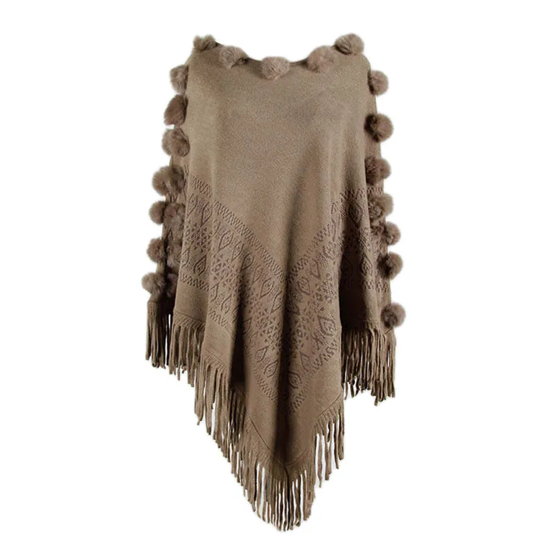 Shawl Hair Ball Round Neck Pullover Solid Color Sweater
