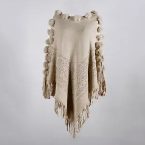 Shawl Hair Ball Round Neck Pullover Solid Color Sweater