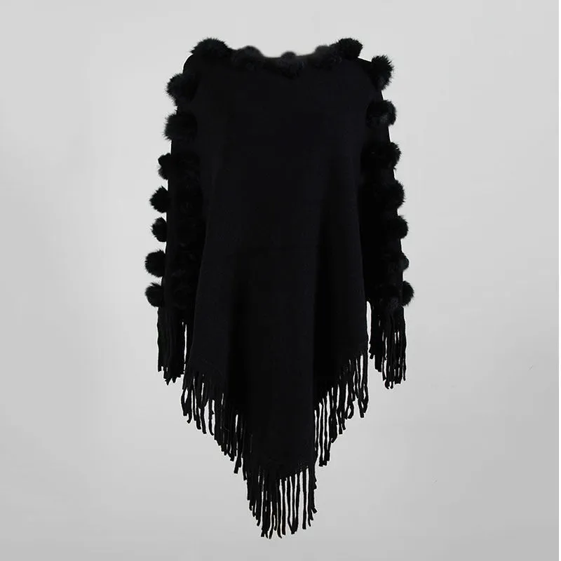 Shawl Hair Ball Round Neck Pullover Solid Color Sweater