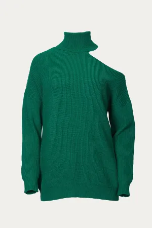 SHOULDER-BARING TURTLENECK SWEATER