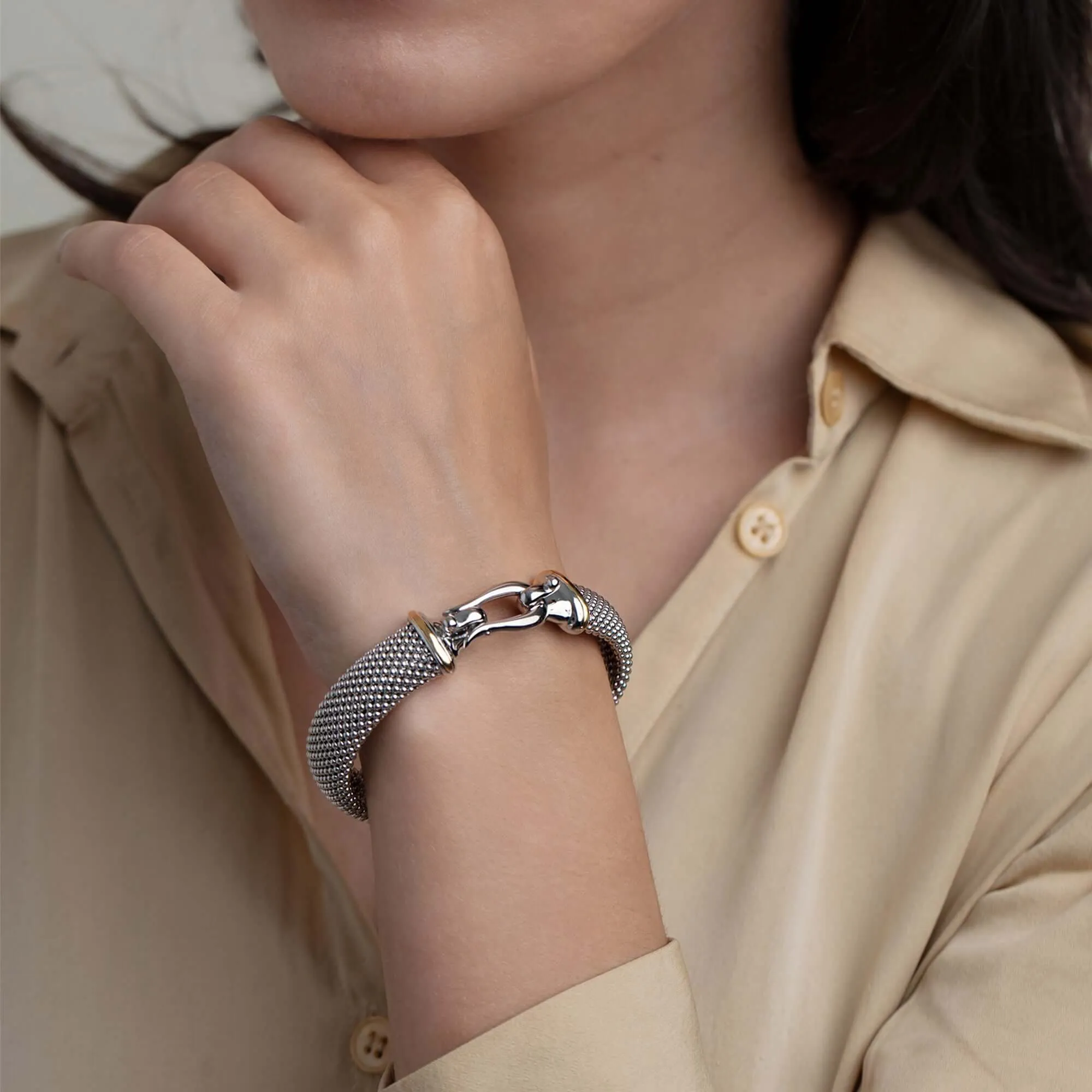 Silver & 18K Gold Large Horsebit Prosecco Bracelet