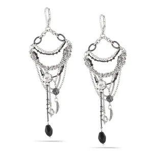 SILVER AND BLACK CHARM TASSEL EARRINGS #220SV3301 (1B8/1E18)
