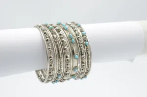 SILVER AND TURQUOISE 18 PCS BANGLE SET#KB00804_S-TURQ (KNA6)