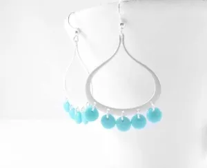 Silver Chandelier Earrings, sky blue disks, silver blue earrings, open teardrop earrings, light blue earrings, turquoise drops large western