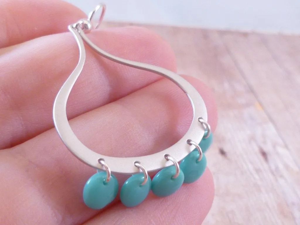 Silver Chandelier Earrings, sky blue disks, silver blue earrings, open teardrop earrings, light blue earrings, turquoise drops large western