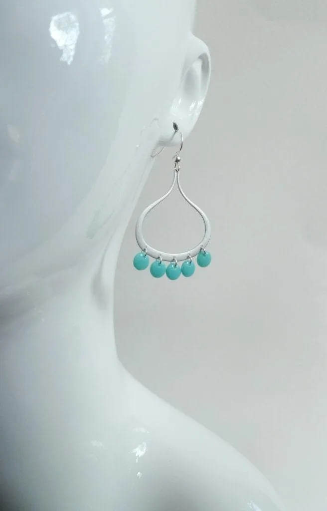 Silver Chandelier Earrings, sky blue disks, silver blue earrings, open teardrop earrings, light blue earrings, turquoise drops large western