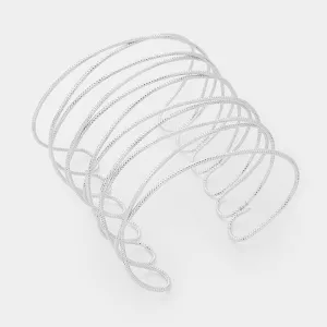 Silver Crossed Metal Cage Cuff Bracelet | 279599