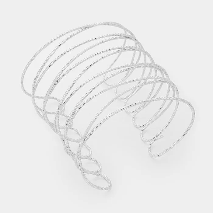 Silver Crossed Metal Cage Cuff Bracelet | 279599