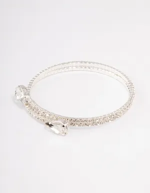 Silver Diamante Pearl Double Row Bangle