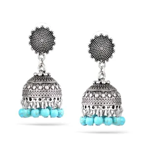 SILVER DOGRA JHUMKA TURQUOISE EARRINGS #SQMJY-1702ST (GE7/PG5)