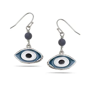 SILVER EVIL EYES  EARRINGS #291BL3201 (1F8)