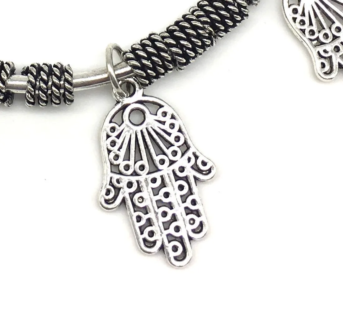 Silver Hamsa Charm Bangle