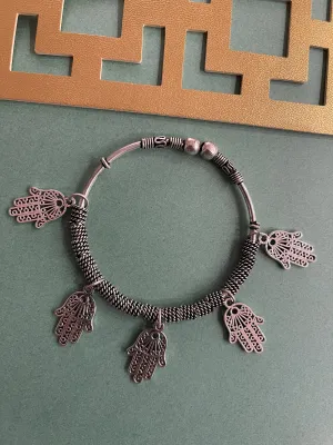 Silver Hamsa Charm Bangle