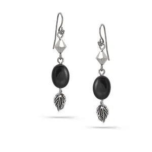 SILVER LEAF BLACK DROP EARRINGS #151BK3601 (5F9)