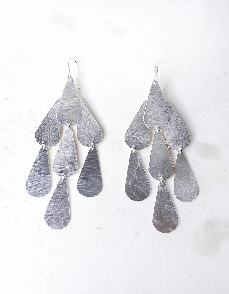 Silver Luxury Tear Chandelier Earrings