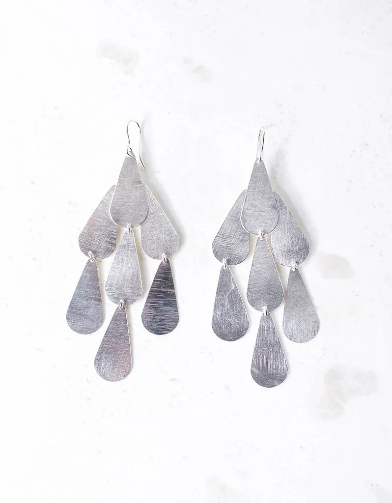 Silver Luxury Tear Chandelier Earrings