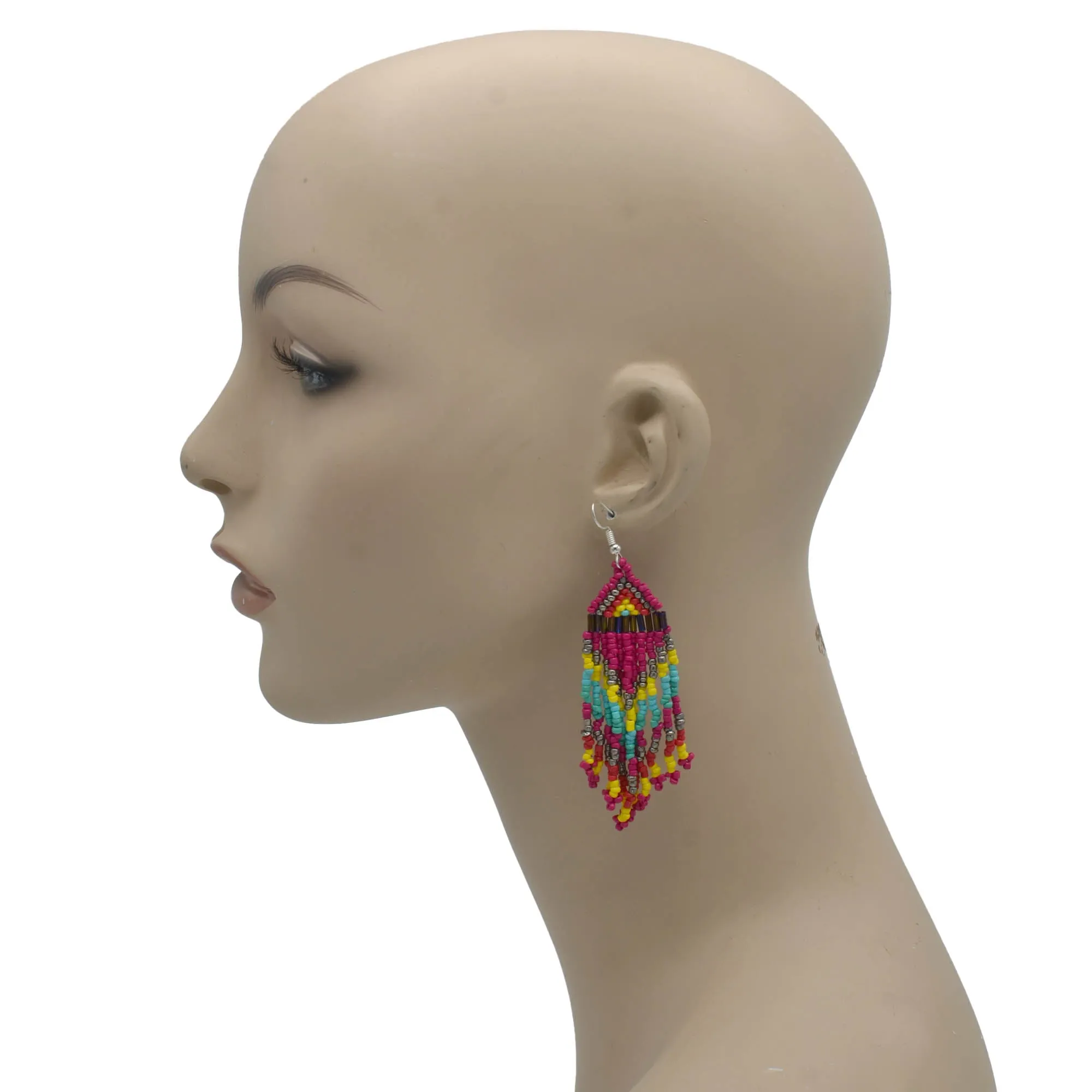 SILVER MULTI COLOR SEED BEADS CHANDELIER EARRINGS #FWNK-2206-061