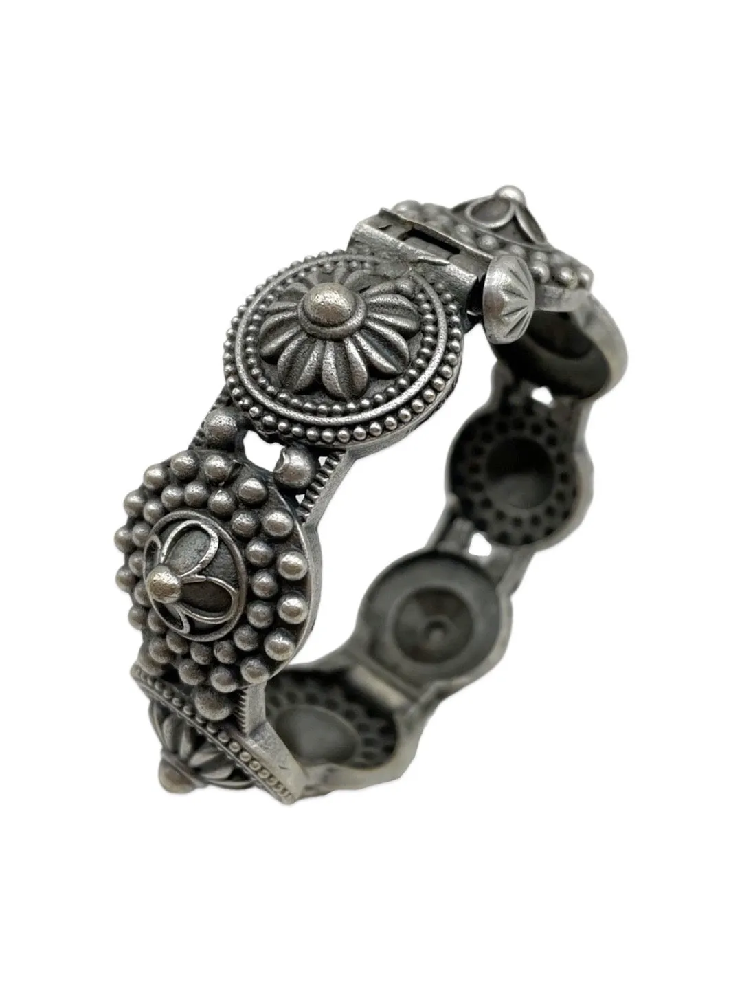 Silver oxidized Flower Design Bangle kada