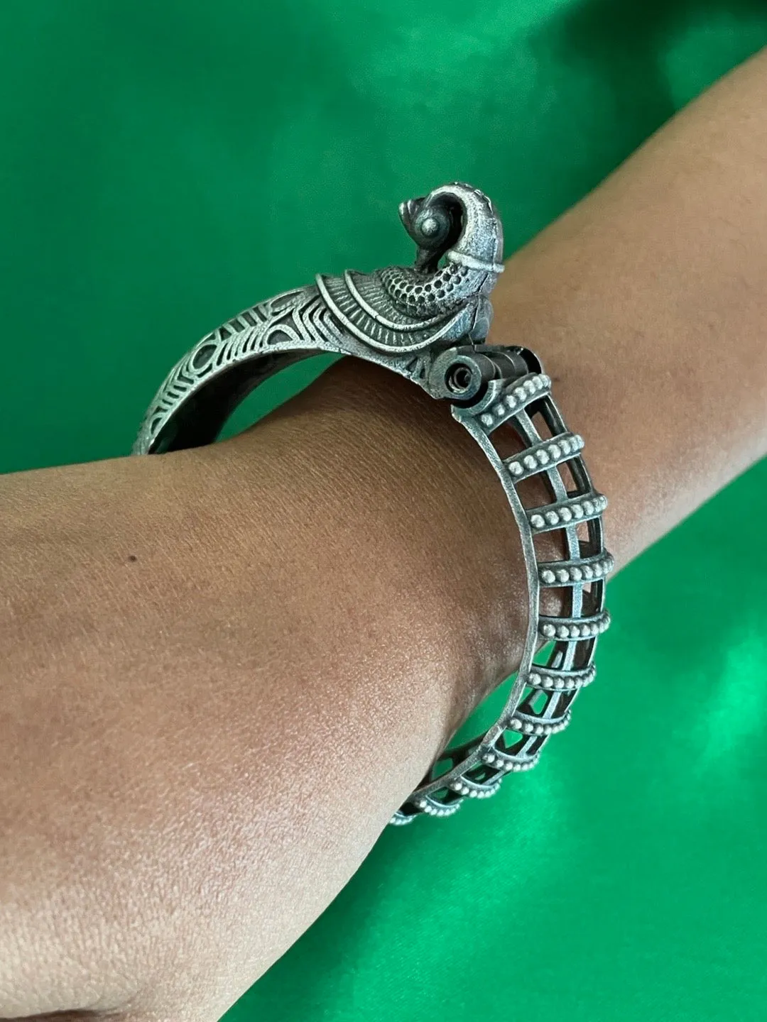 Silver oxidized Peacock Design Bangle kada