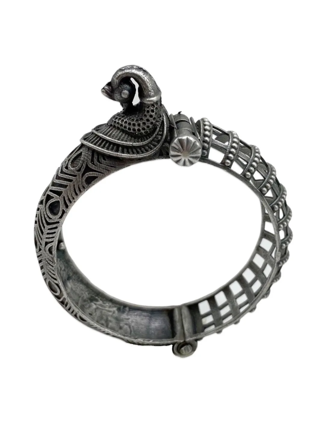 Silver oxidized Peacock Design Bangle kada