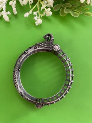 Silver oxidized Peacock Design Bangle kada