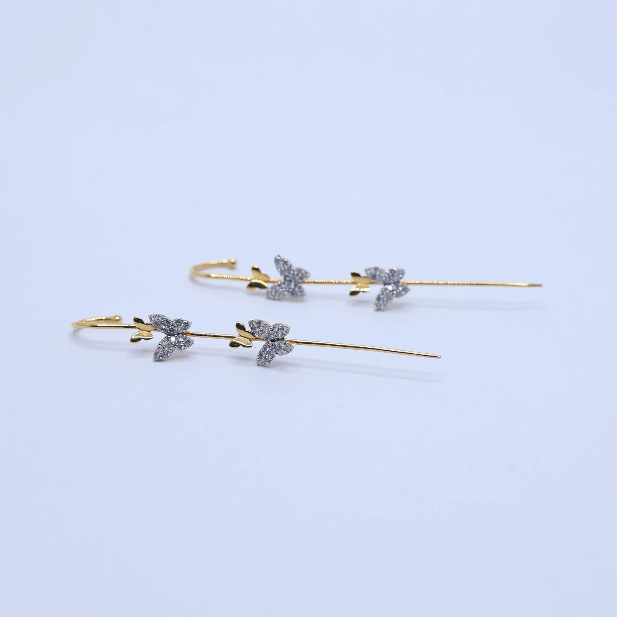 Silver Pave-Crystal Butterfly Ear Cuff Trendy Yellow Gold Non-Pierced Style Earring For Woman