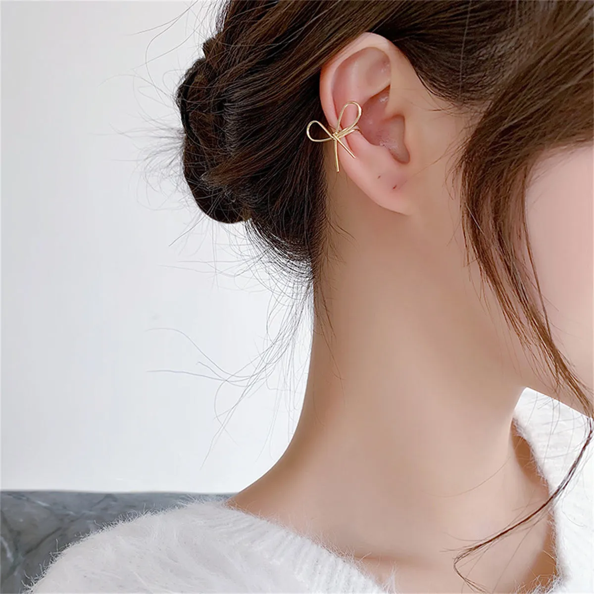 Silver-Plated Bow Ear Cuff