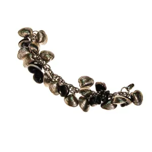 Silver Shell and Black Bead Loaded Charm Bracelet