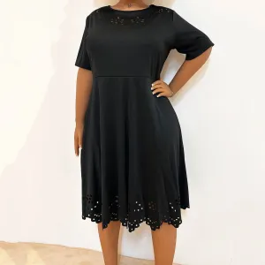 Size Solid Color Loose Round Neck Short Sleeve Swing Beach Evening Formal Casual Plus Dress