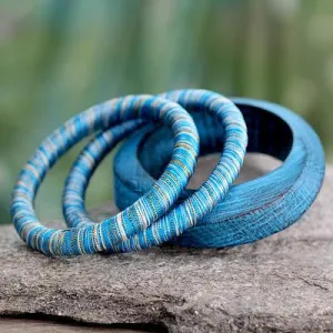 'Sky over Sikkim' Mango Wood Bangle Bracelets (Set of 3)