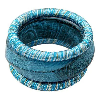 'Sky over Sikkim' Mango Wood Bangle Bracelets (Set of 3)