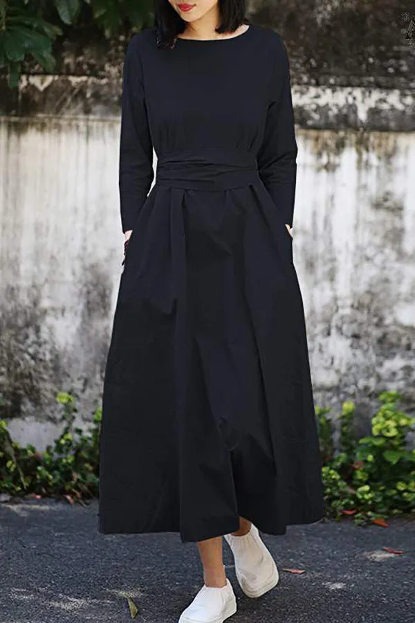 Solid Color Waist Dress